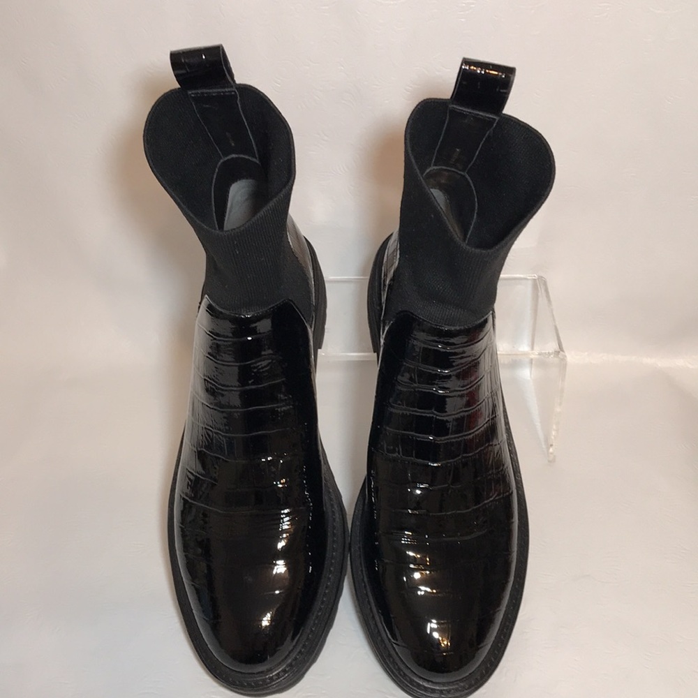 Loeffler Randall Black Croc-Embossed Chelsea Booties - Picture 3 of 14